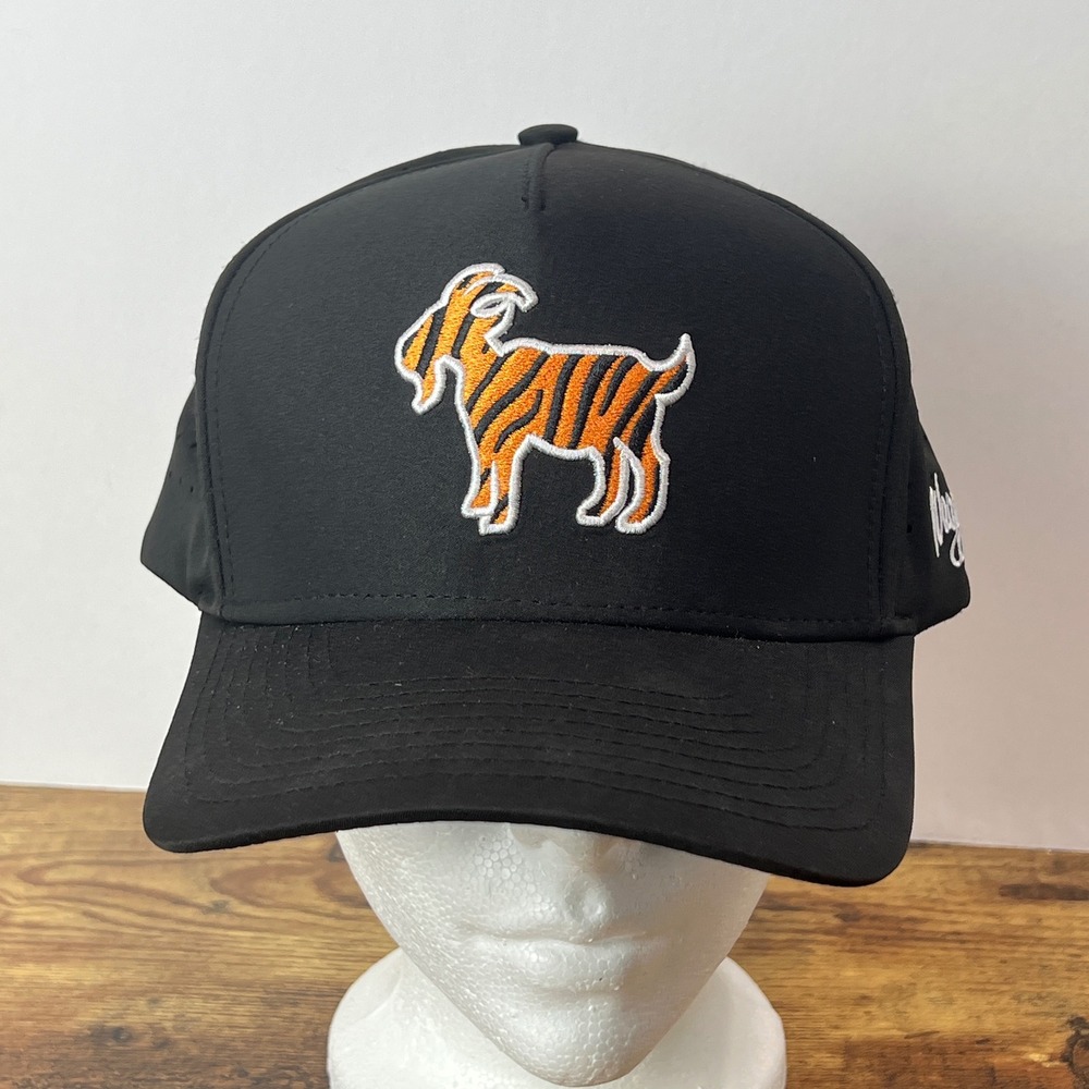 Waggle Golf Tiger Goat Snapback Hat Black Performance Perforated Baseball Cap